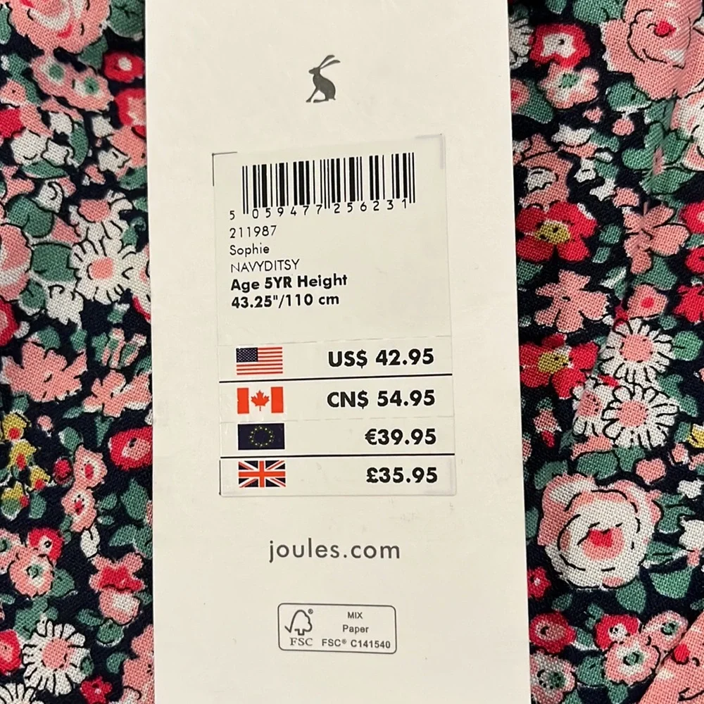 Joules / Navy Floral Sophie A-Line Dress / Girls Size 5 / NWT